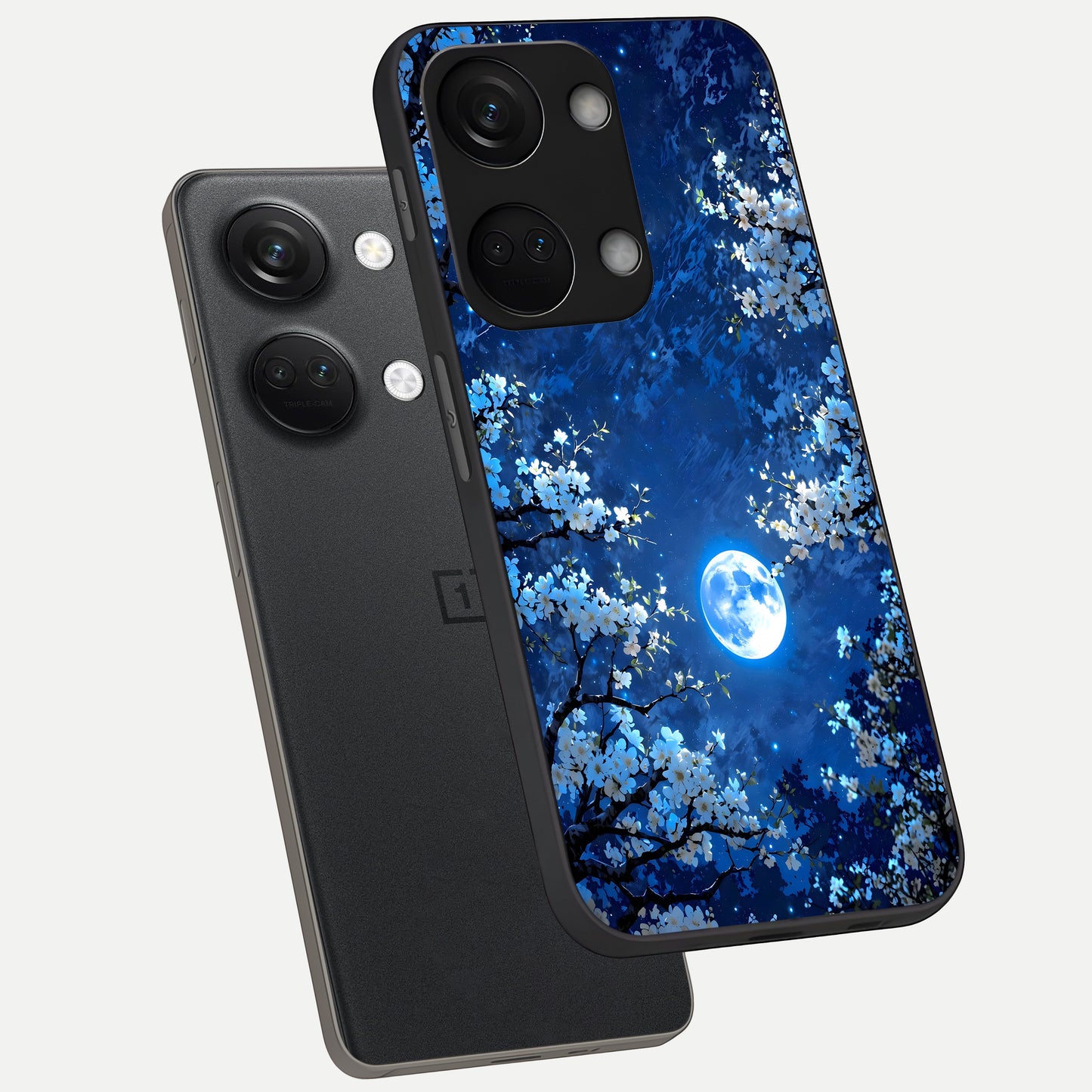  Blossom Moonlight Sky phone case For Oneplus Nord 3 showing premium glass back cover with detailed artwork