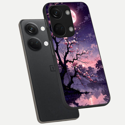  Blossom Pink Moon phone case For Oneplus Nord 3 showing premium glass back cover with detailed artwork