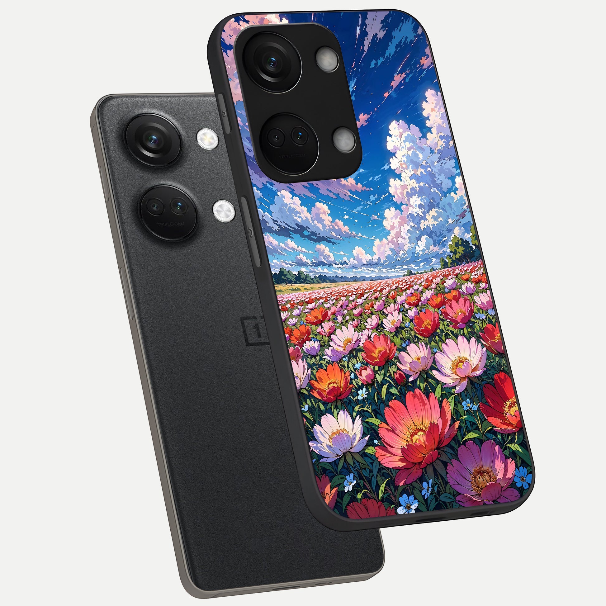  Blossom Sky Field phone case For Oneplus Nord 3 showing premium glass back cover with detailed artwork