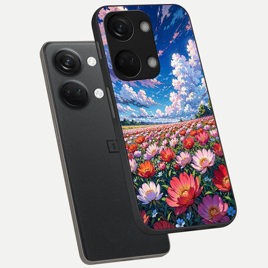  Blossom Sky Field phone case For Oneplus Nord 3 showing premium glass back cover with detailed artwork