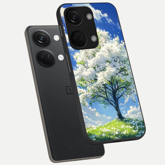  Blossom Sky Serenity phone case For Oneplus Nord 3 showing premium glass back cover with detailed artwork