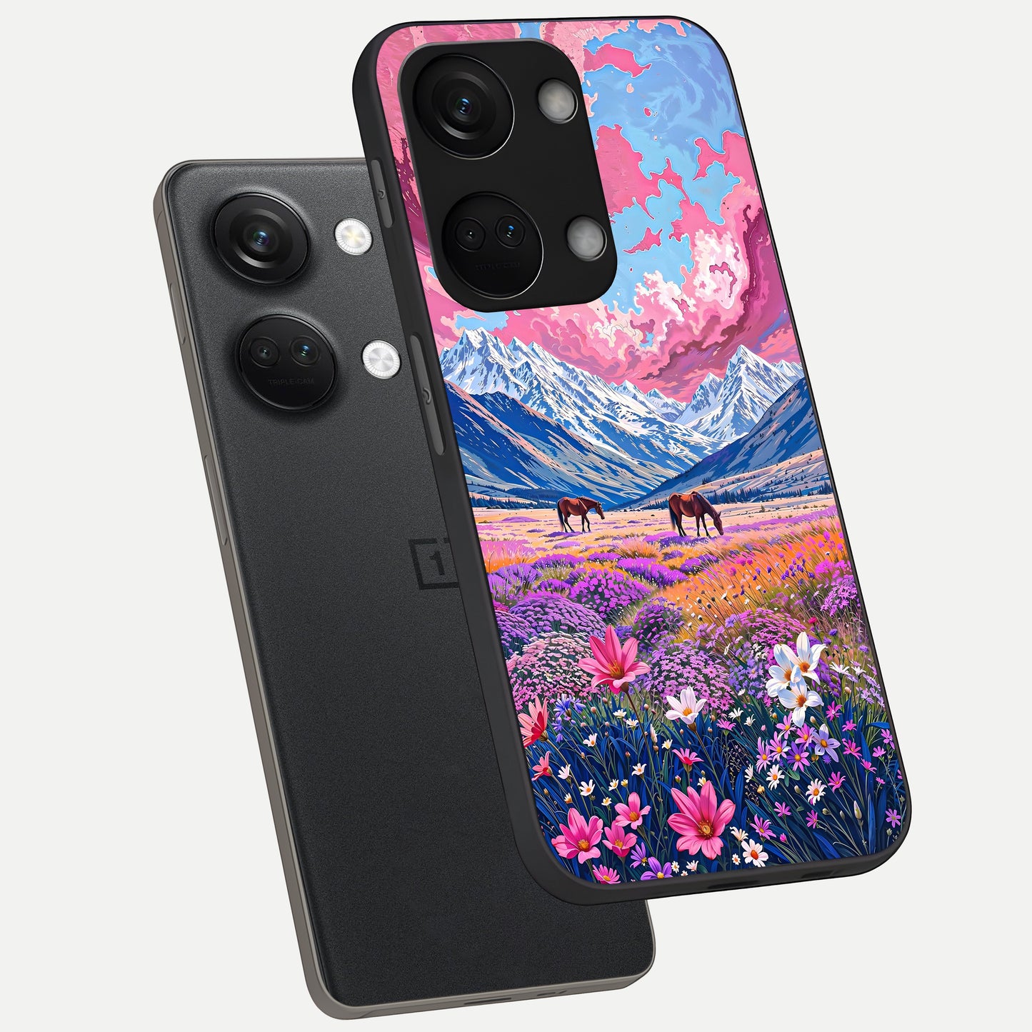  Blossom Valley Dream phone case For Oneplus Nord 3 showing premium glass back cover with detailed artwork