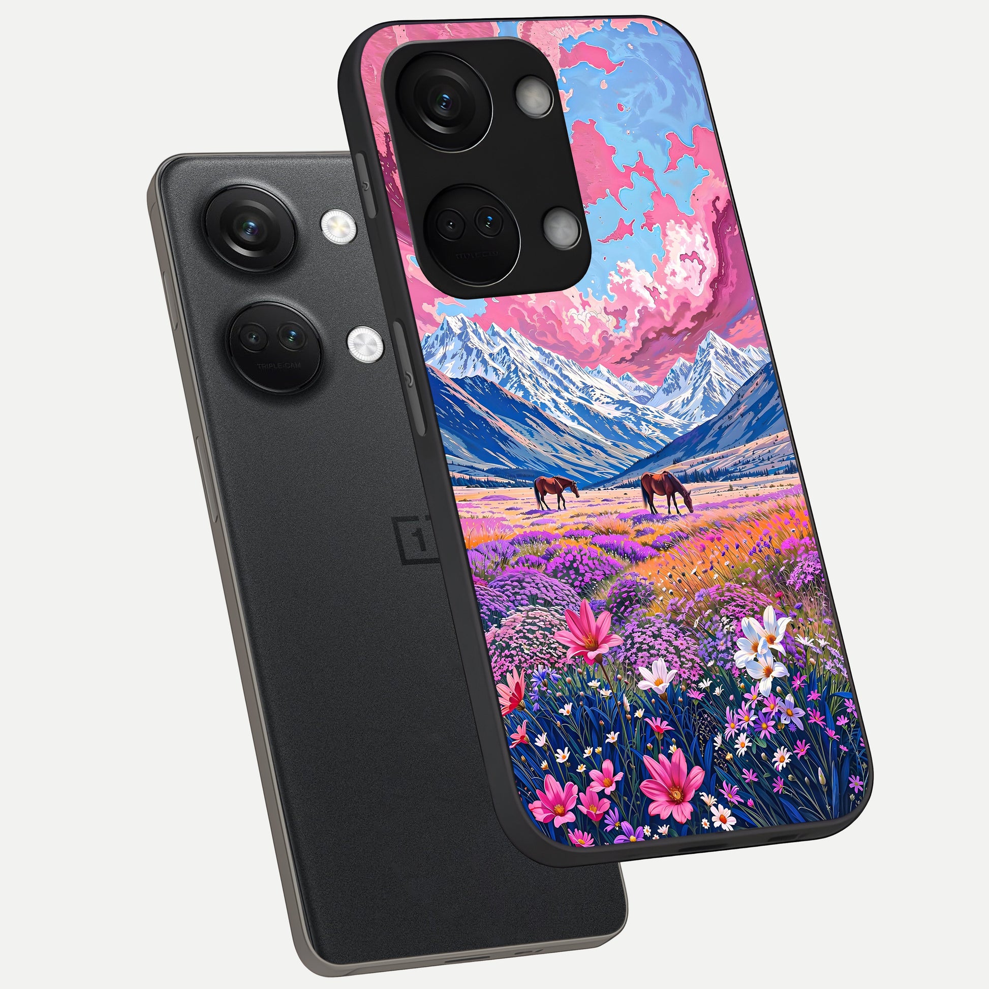 Blossom Valley Dream phone case For Oneplus Nord 3 showing premium glass back cover with detailed artwork
