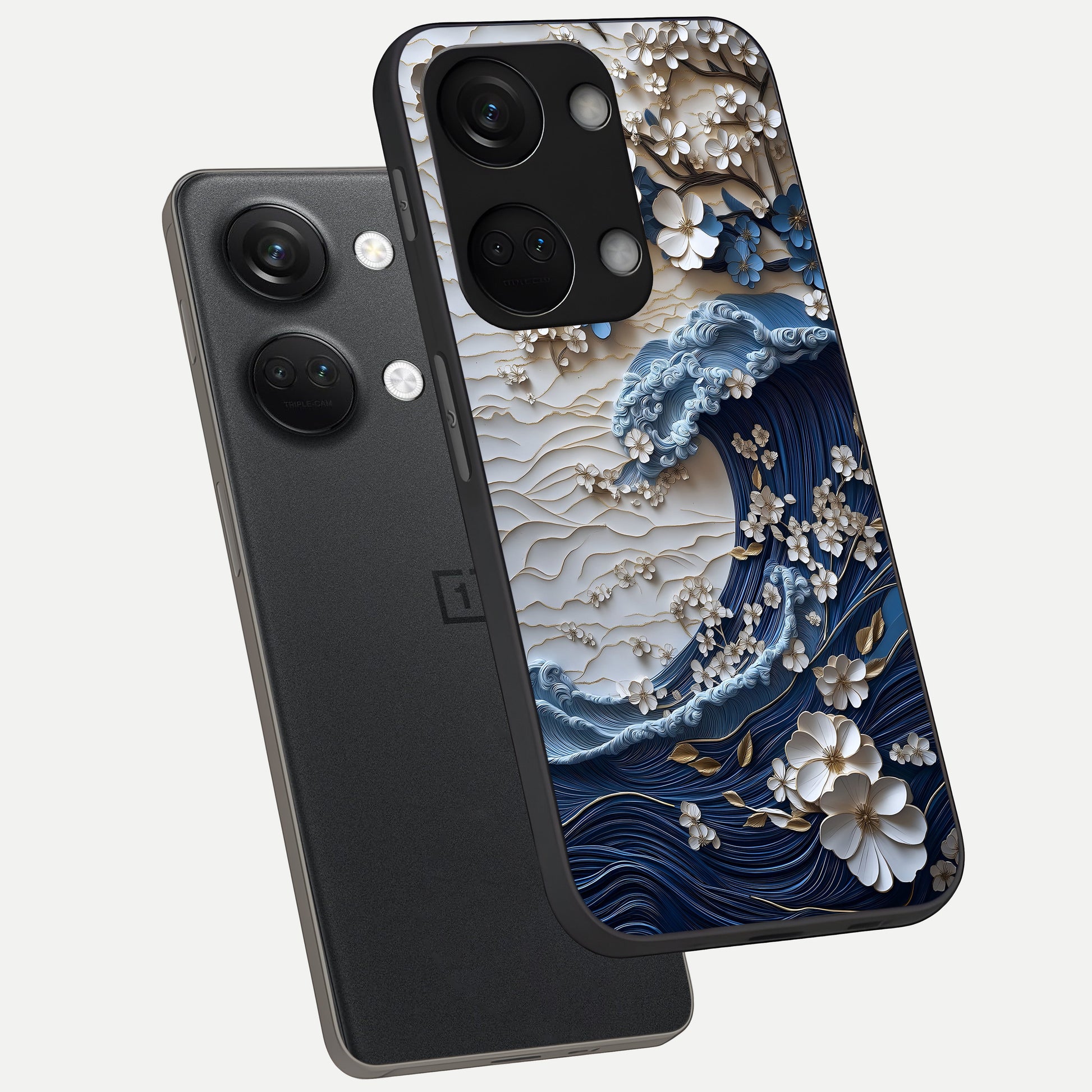  Blossom Wave Art phone case For Oneplus Nord 3 showing premium glass back cover with detailed artwork