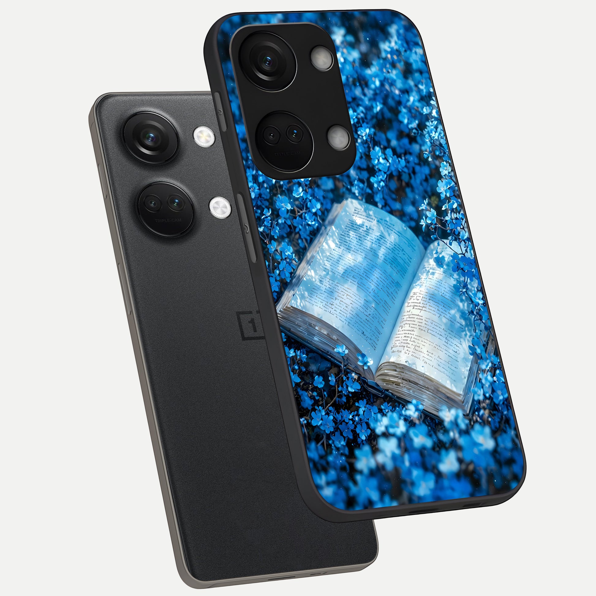  Blue Bloom Tales phone case For Oneplus Nord 3 showing premium glass back cover with detailed artwork