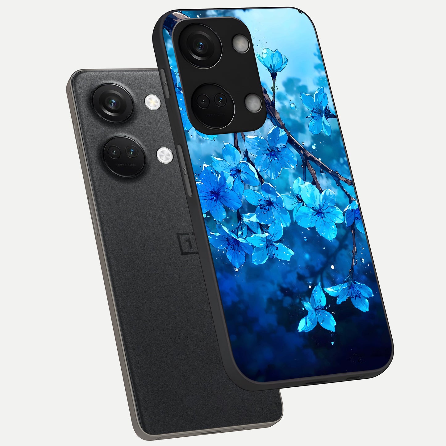  Blue Blossoms Branch phone case For Oneplus Nord 3 showing premium glass back cover with detailed artwork