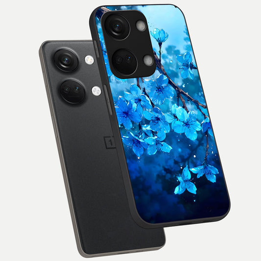  Blue Blossoms Branch phone case For Oneplus Nord 3 showing premium glass back cover with detailed artwork