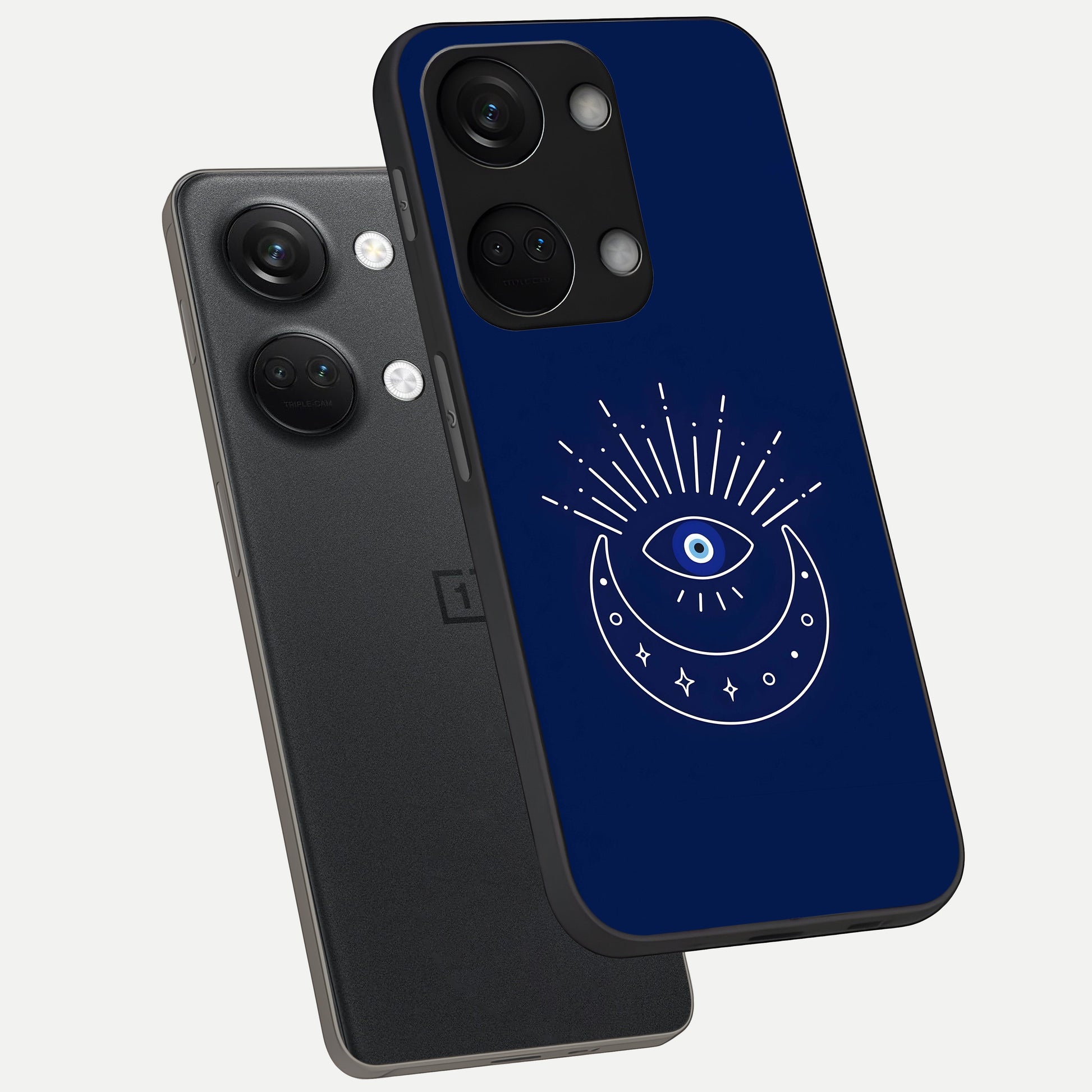 Blue Evil Eye phone case For Oneplus Nord 3 showing premium glass back cover with detailed artwork