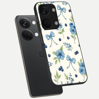  Blue Flower And Bow phone case For Oneplus Nord 3 showing premium glass back cover with detailed artwork