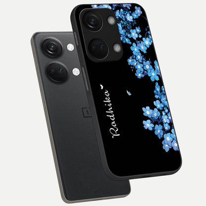  Blue Petal Dream Custom Name phone case For Oneplus Nord 3 showing premium glass back cover with detailed artwork