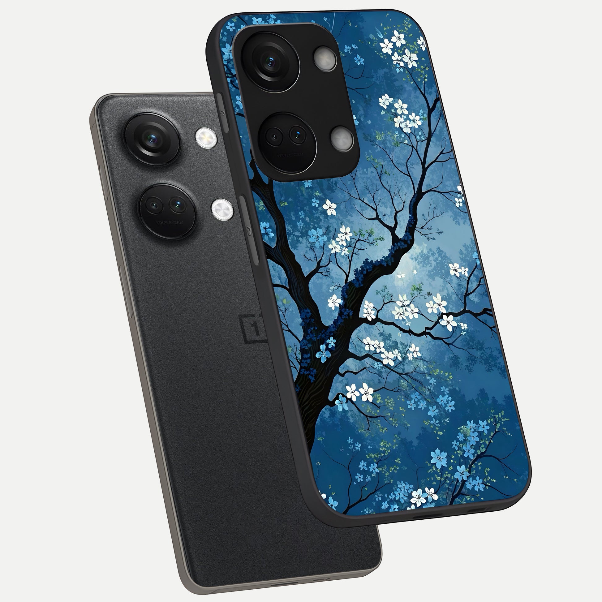  Blue Tree Serenity phone case For Oneplus Nord 3 showing premium glass back cover with detailed artwork