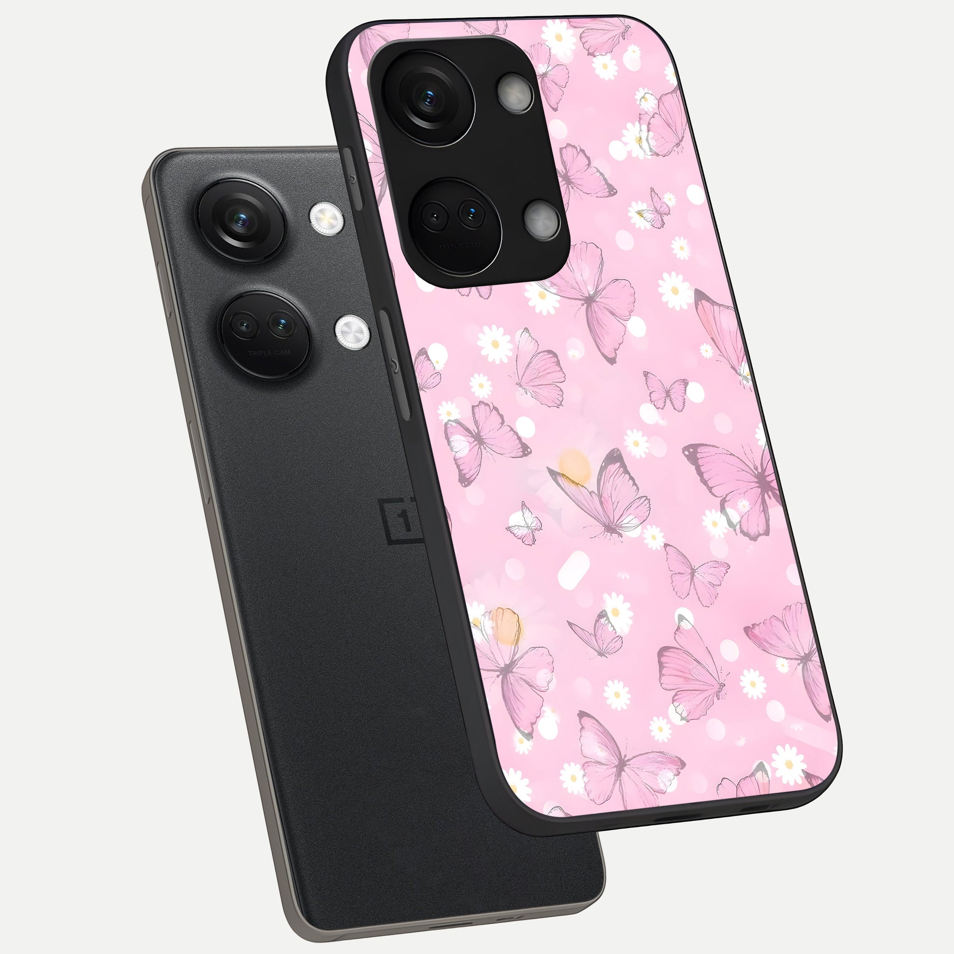  Blush Butterfly Garden phone case For Oneplus Nord 3 showing premium glass back cover with detailed artwork
