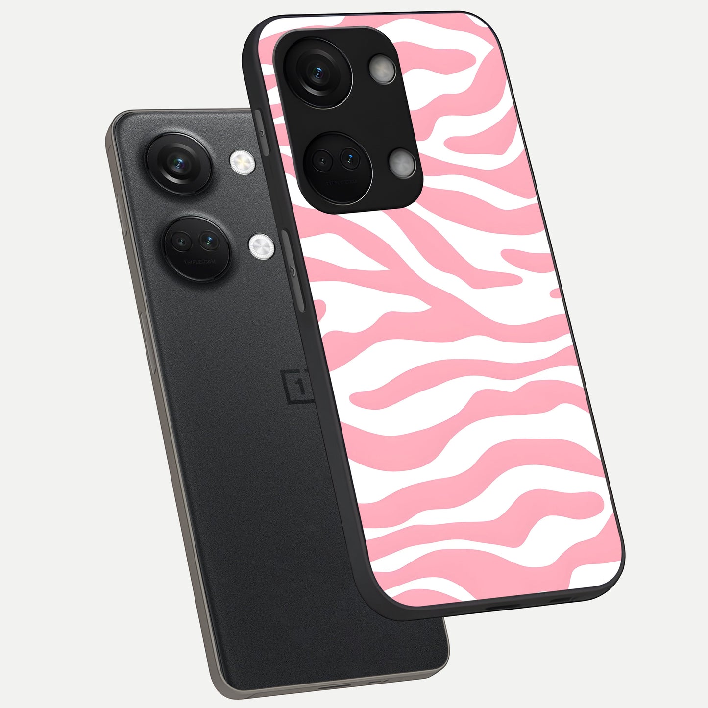  Blush Zebra Flow phone case For Oneplus Nord 3 showing premium glass back cover with detailed artwork