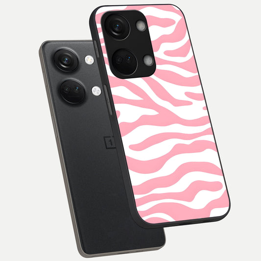  Blush Zebra Flow phone case For Oneplus Nord 3 showing premium glass back cover with detailed artwork