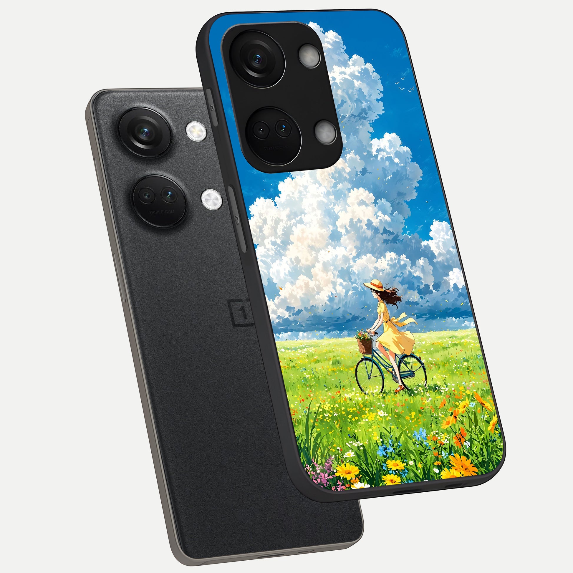  Breezy Meadow Ride phone case For Oneplus Nord 3 showing premium glass back cover with detailed artwork
