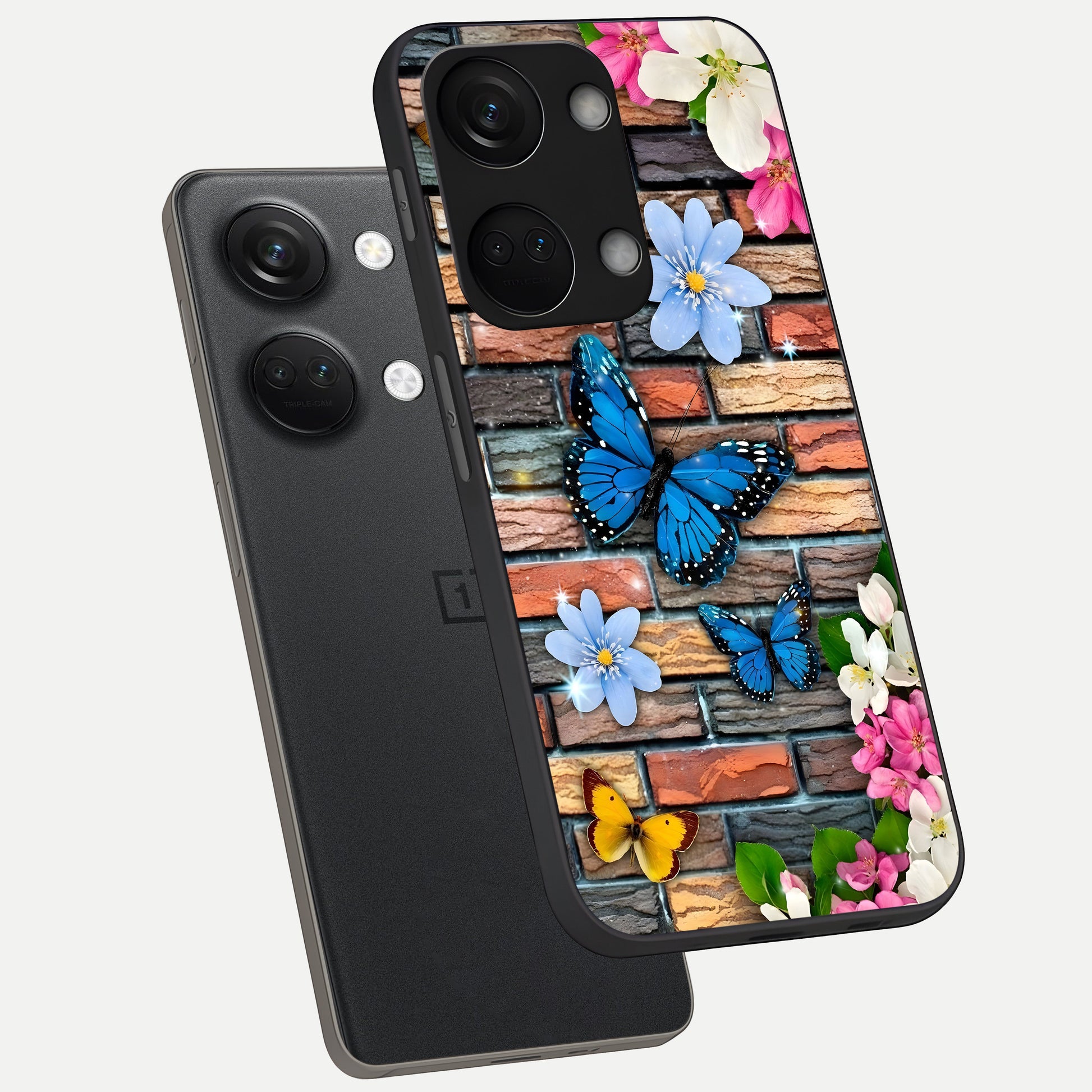  Brick Bloom Flight phone case For Oneplus Nord 3 showing premium glass back cover with detailed artwork