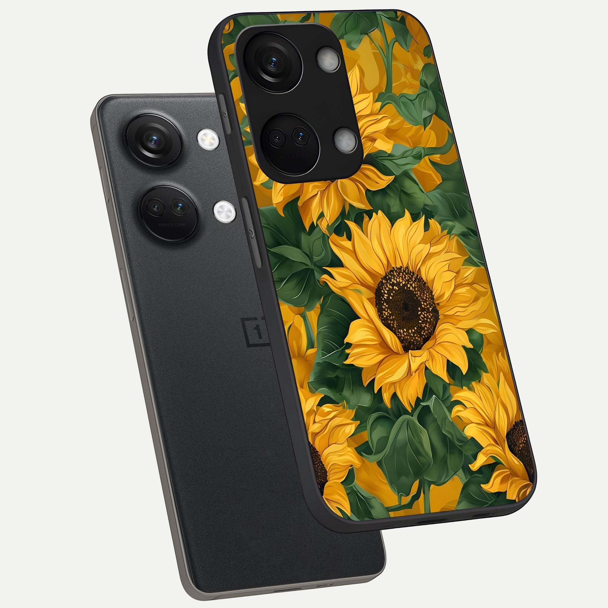  Bright Sunflower Bloom phone case For Oneplus Nord 3 showing premium glass back cover with detailed artwork