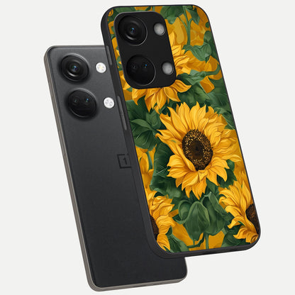  Bright Sunflower Bloom phone case For Oneplus Nord 3 showing premium glass back cover with detailed artwork