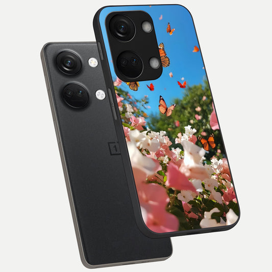  Butterflies In Bloom Sky phone case For Oneplus Nord 3 showing premium glass back cover with detailed artwork