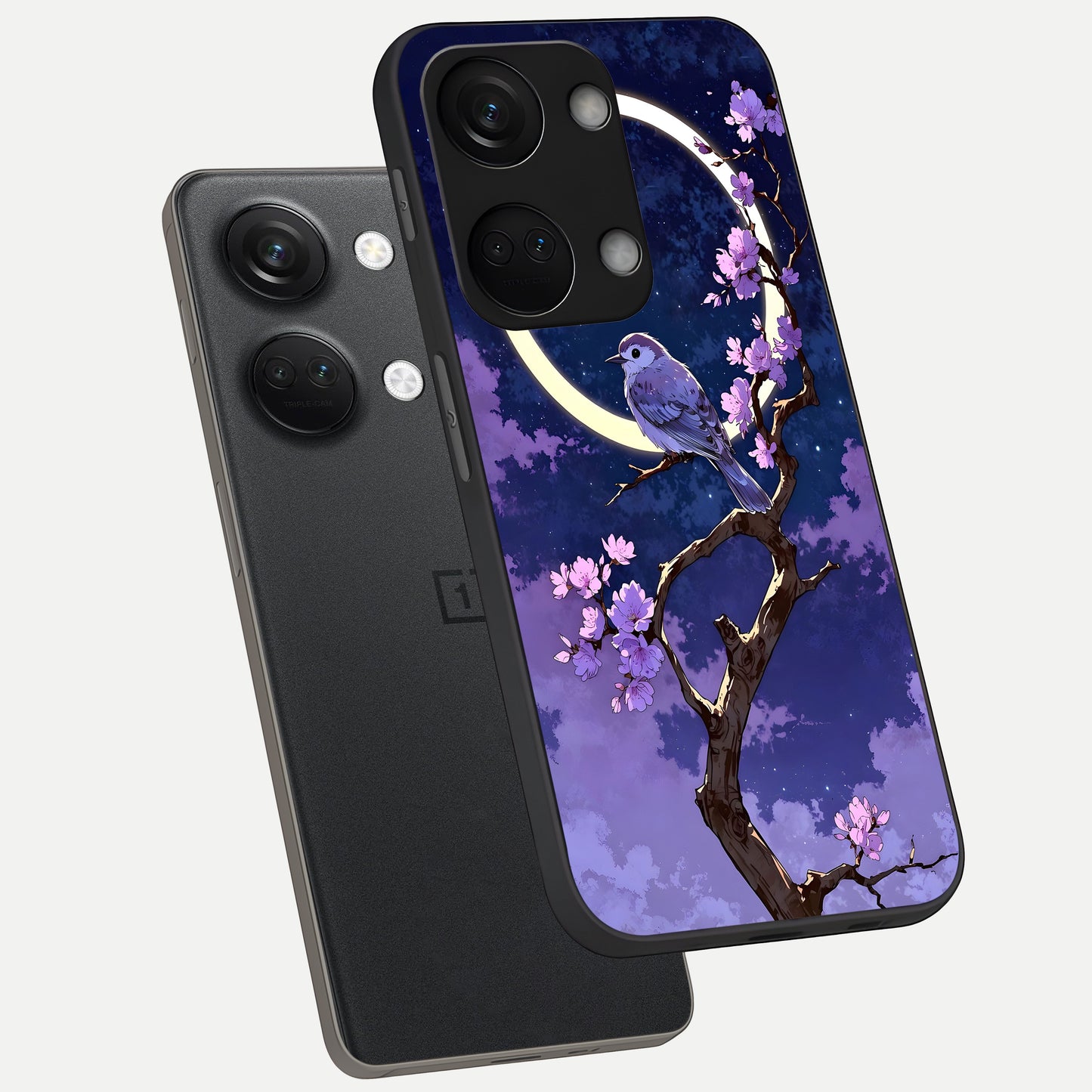  Celestial Bird Blossom phone case For Oneplus Nord 3 showing premium glass back cover with detailed artwork