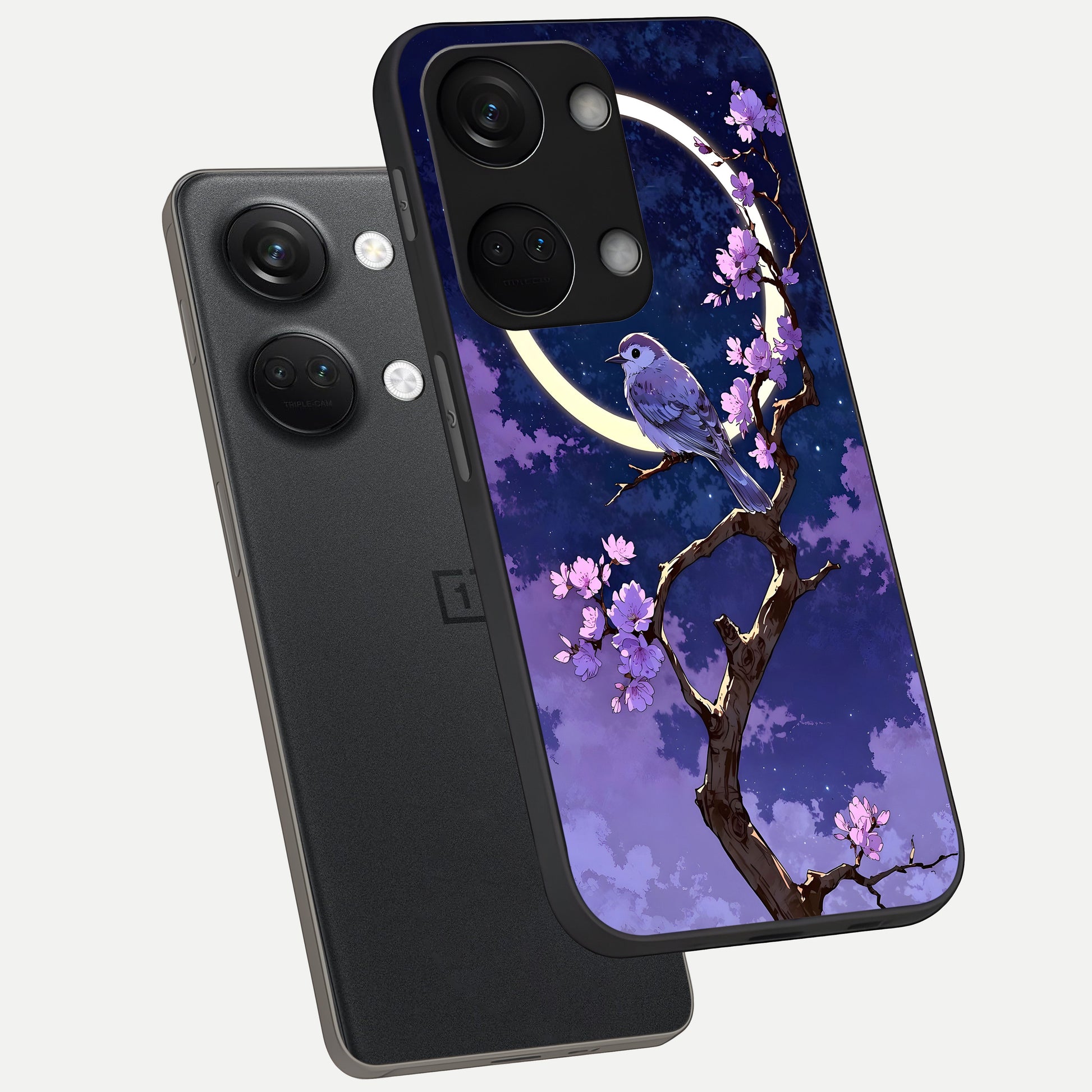  Celestial Bird Blossom phone case For Oneplus Nord 3 showing premium glass back cover with detailed artwork