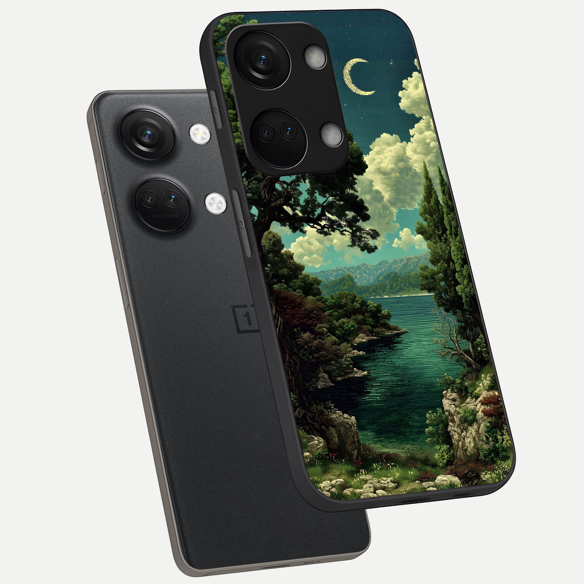  Celestial Lake Peace phone case For Oneplus Nord 3 showing premium glass back cover with detailed artwork