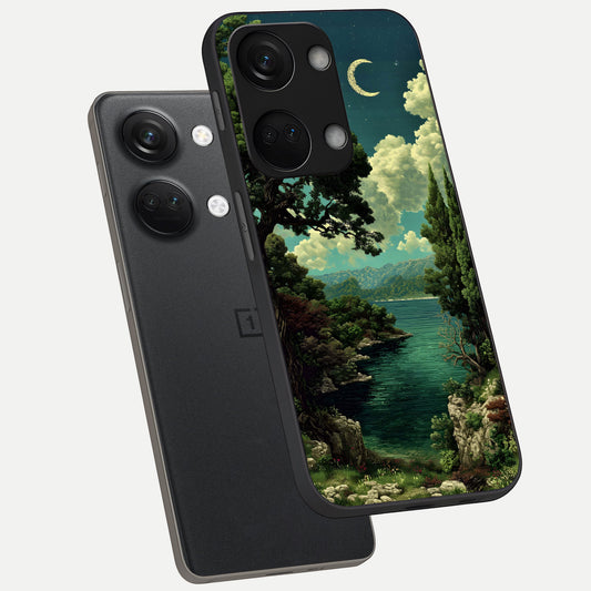  Celestial Lake Peace phone case For Oneplus Nord 3 showing premium glass back cover with detailed artwork