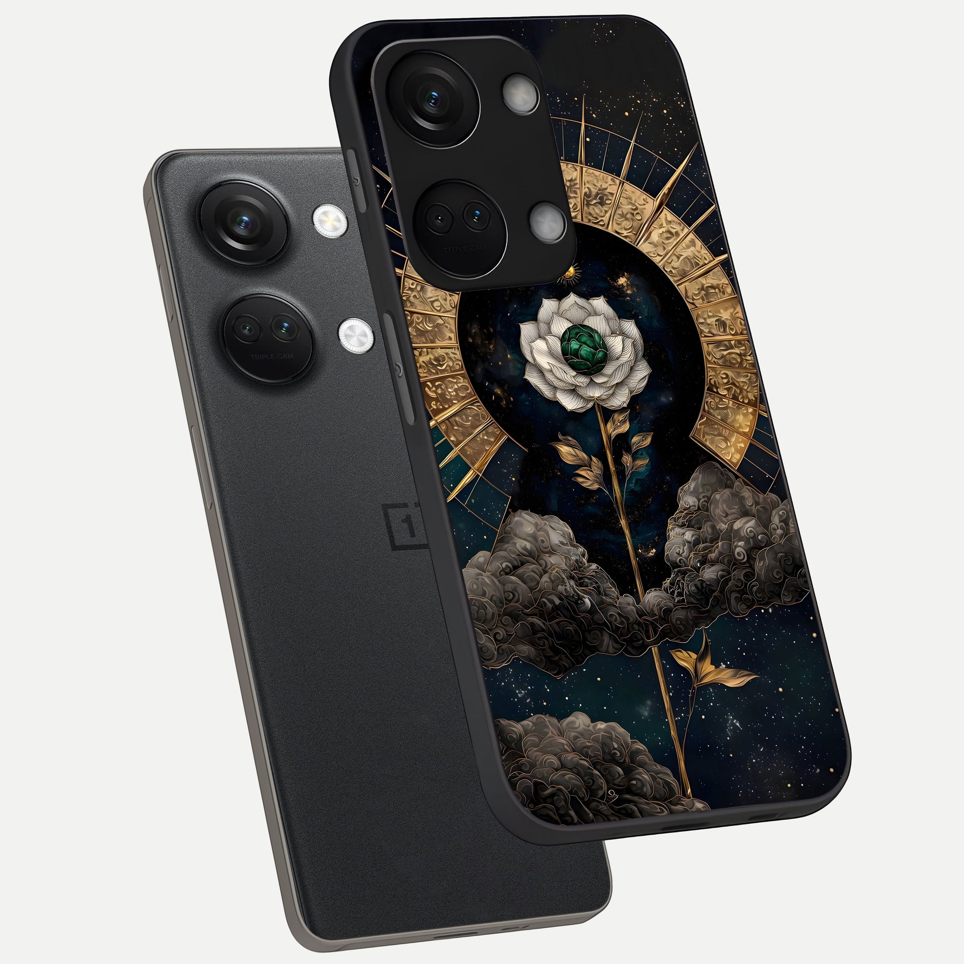  Celestial Lotus Morang phone case For Oneplus Nord 3 showing premium glass back cover with detailed artwork