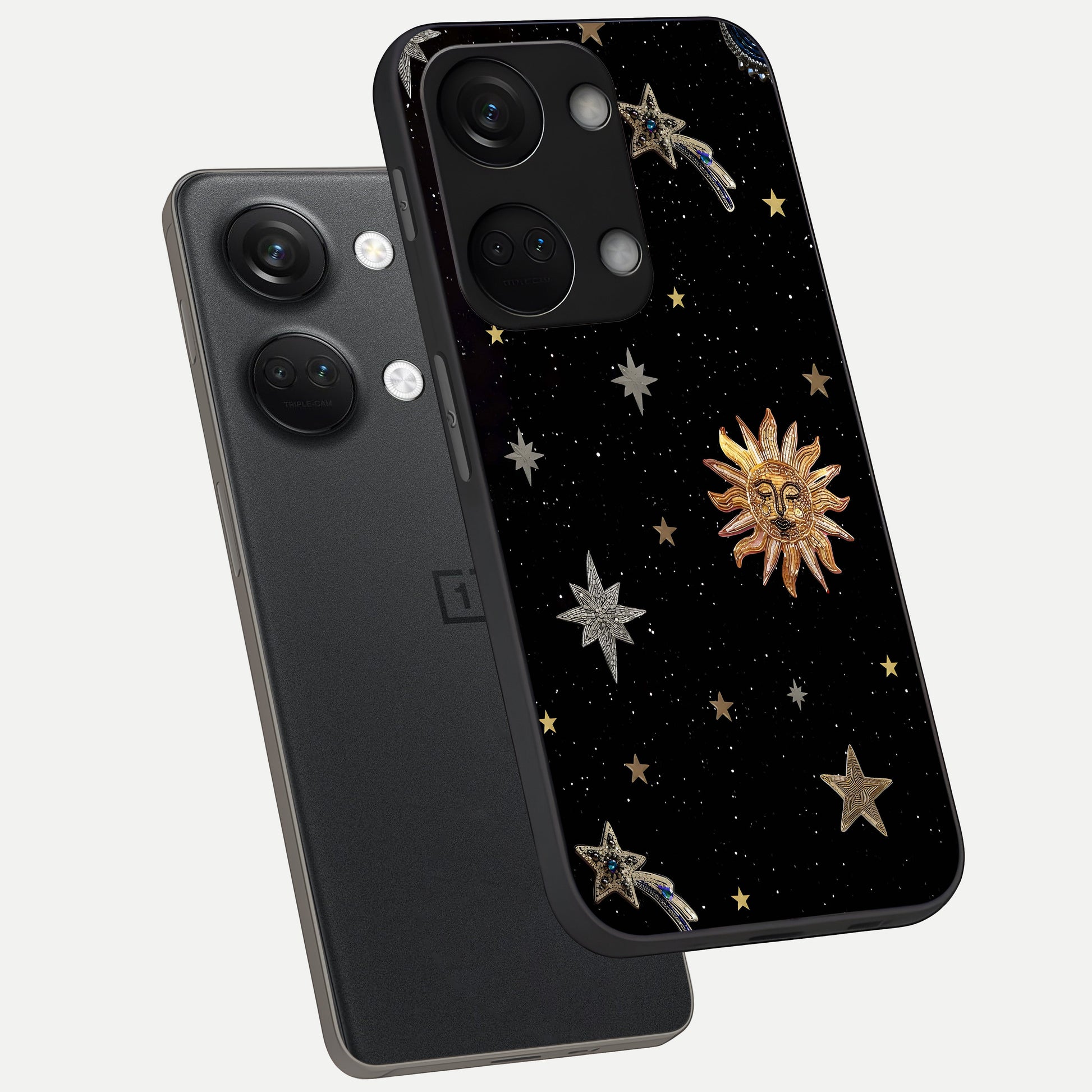 Celestial Moon With Stars phone case For Oneplus Nord 3 showing premium glass back cover with detailed artwork