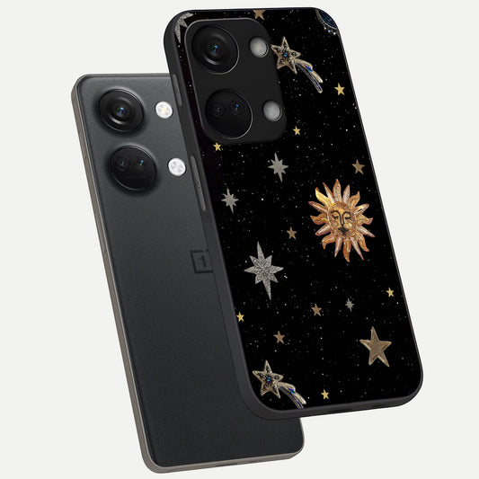  Celestial Moon With Stars phone case For Oneplus Nord 3 showing premium glass back cover with detailed artwork