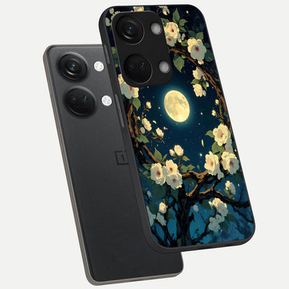  Celestial Moon And Flower phone case For Oneplus Nord 3 showing premium glass back cover with detailed artwork