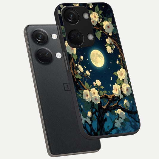  Celestial Moon And Flower phone case For Oneplus Nord 3 showing premium glass back cover with detailed artwork