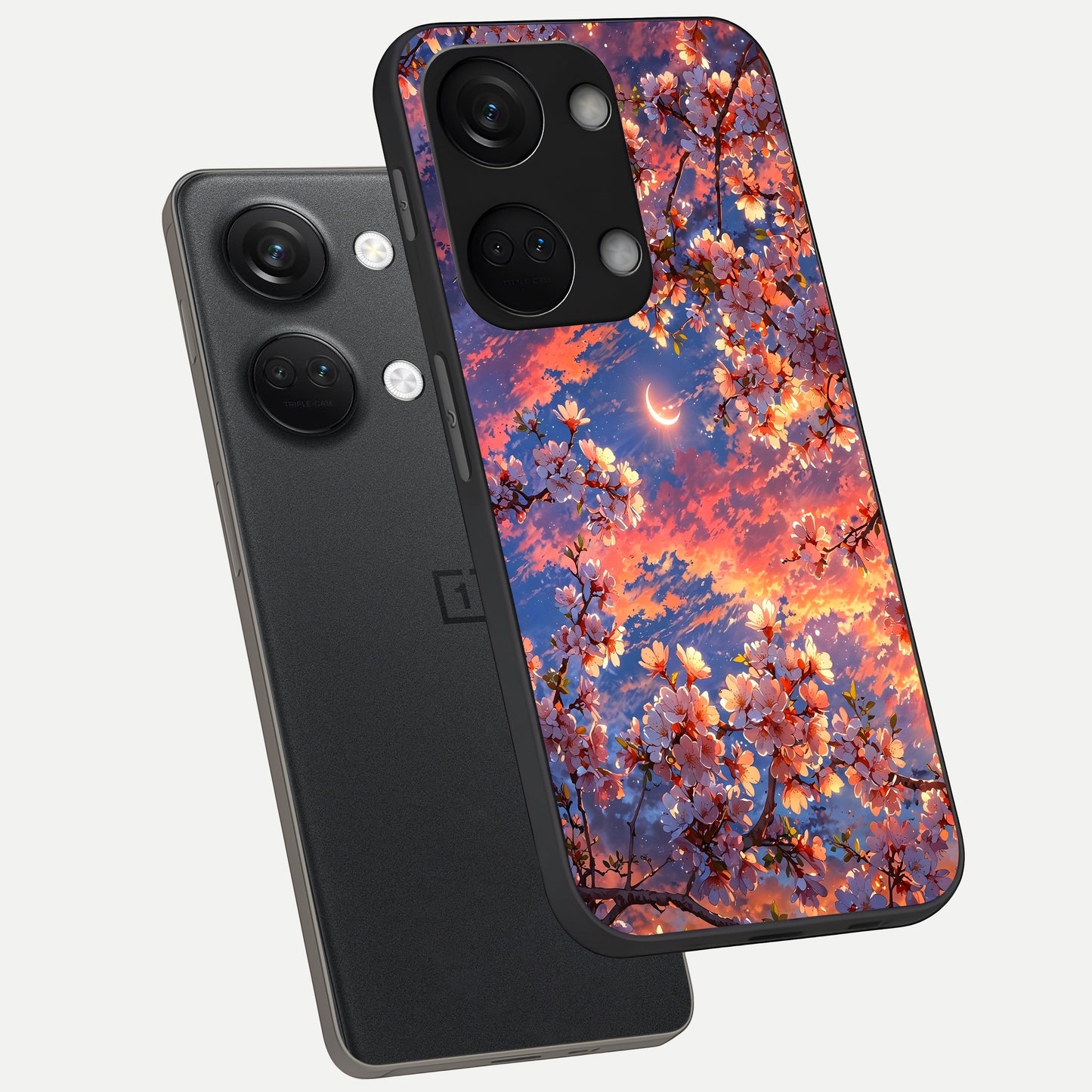  Celestial Sakura Sunset phone case For Oneplus Nord 3 showing premium glass back cover with detailed artwork