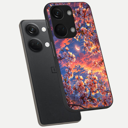 Celestial Sakura Sunset phone case For Oneplus Nord 3 showing premium glass back cover with detailed artwork