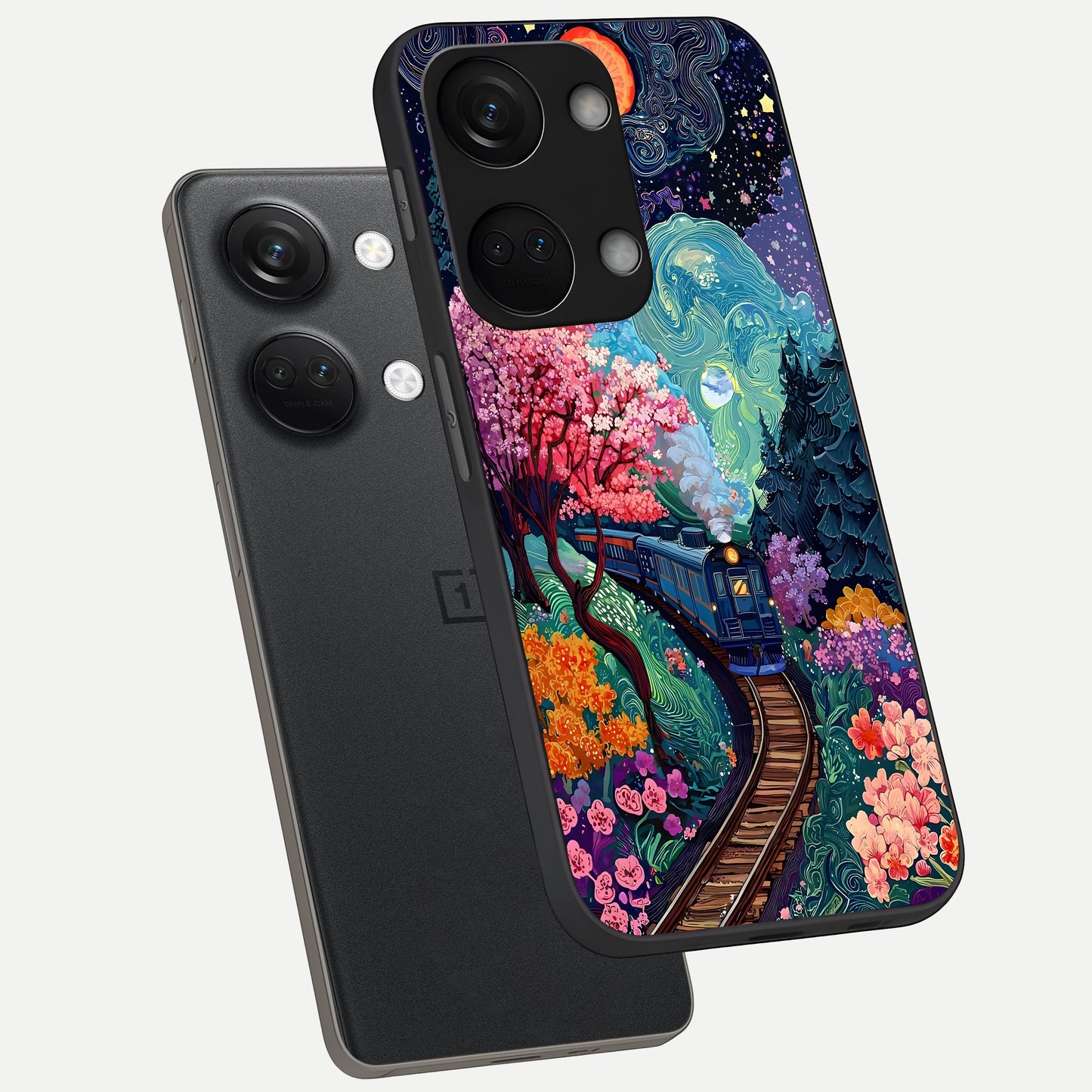  Celestial Train Journey phone case For Oneplus Nord 3 showing premium glass back cover with detailed artwork