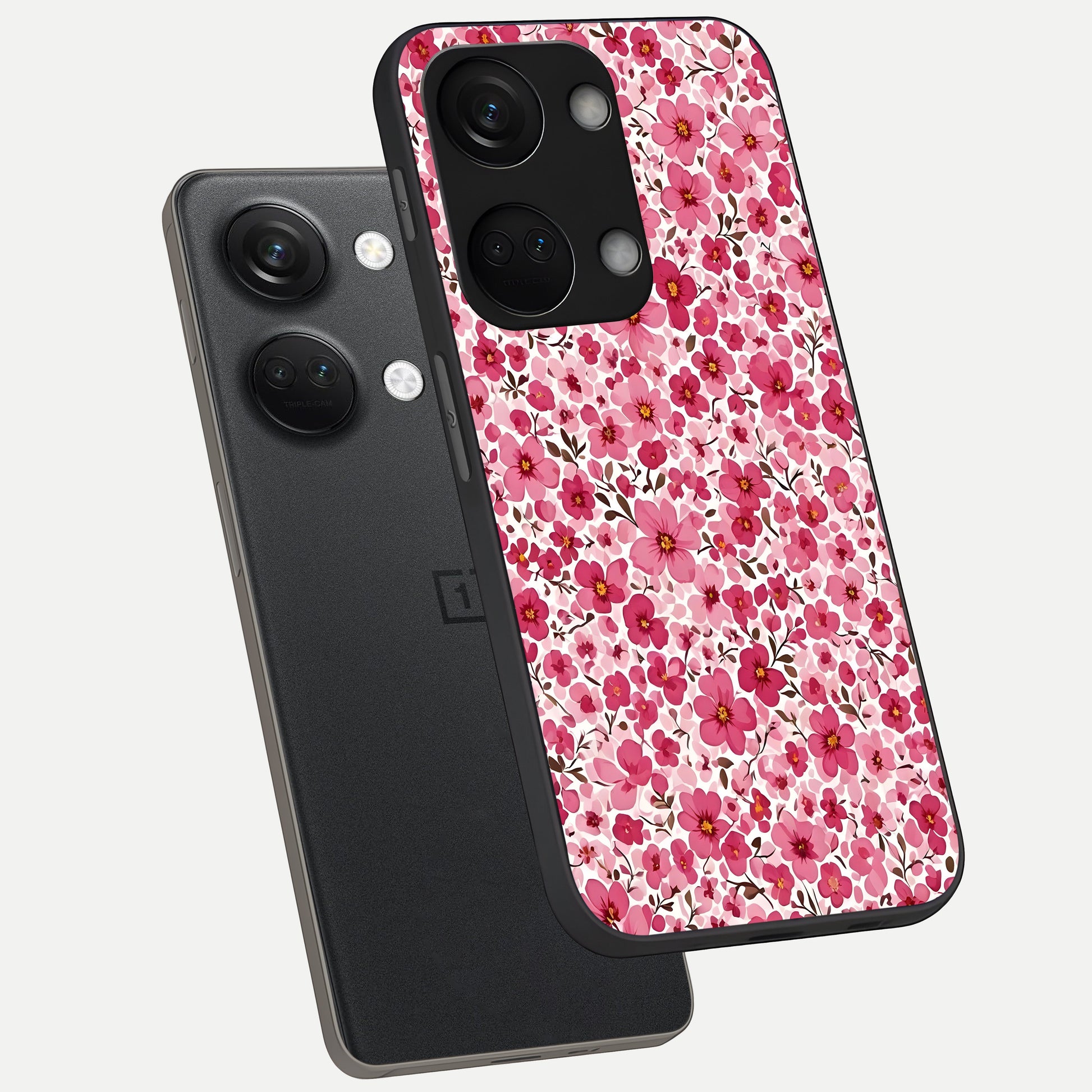  Cherry Blossom Charm phone case For Oneplus Nord 3 showing premium glass back cover with detailed artwork