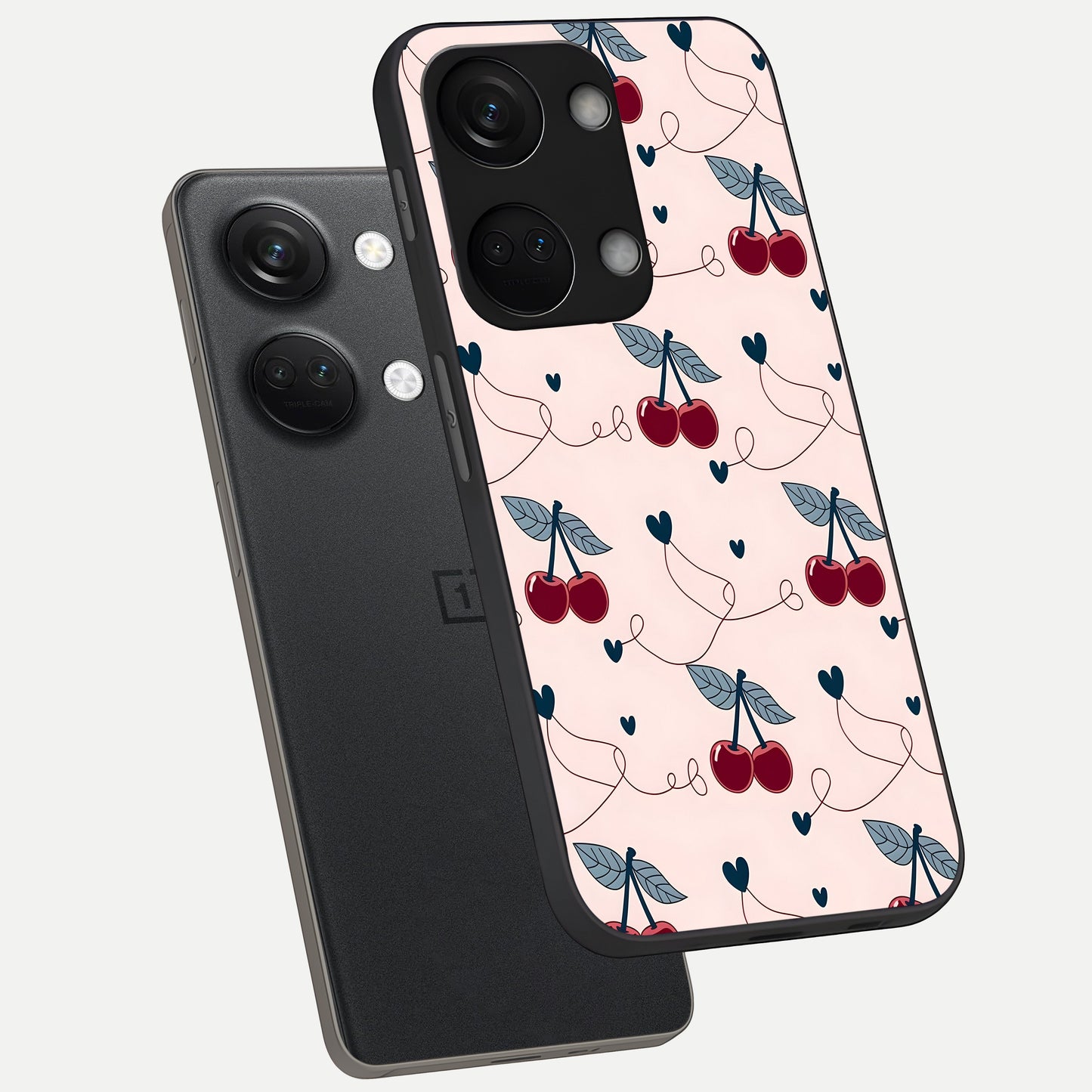  Cherry Heart Line phone case For Oneplus Nord 3 showing premium glass back cover with detailed artwork