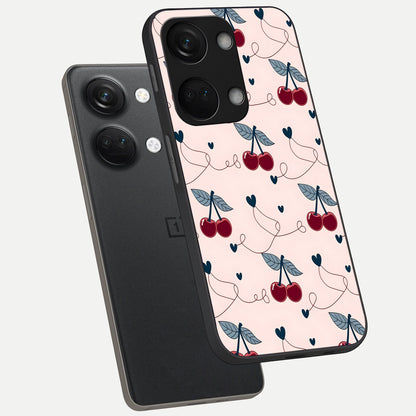  Cherry Heart Line phone case For Oneplus Nord 3 showing premium glass back cover with detailed artwork