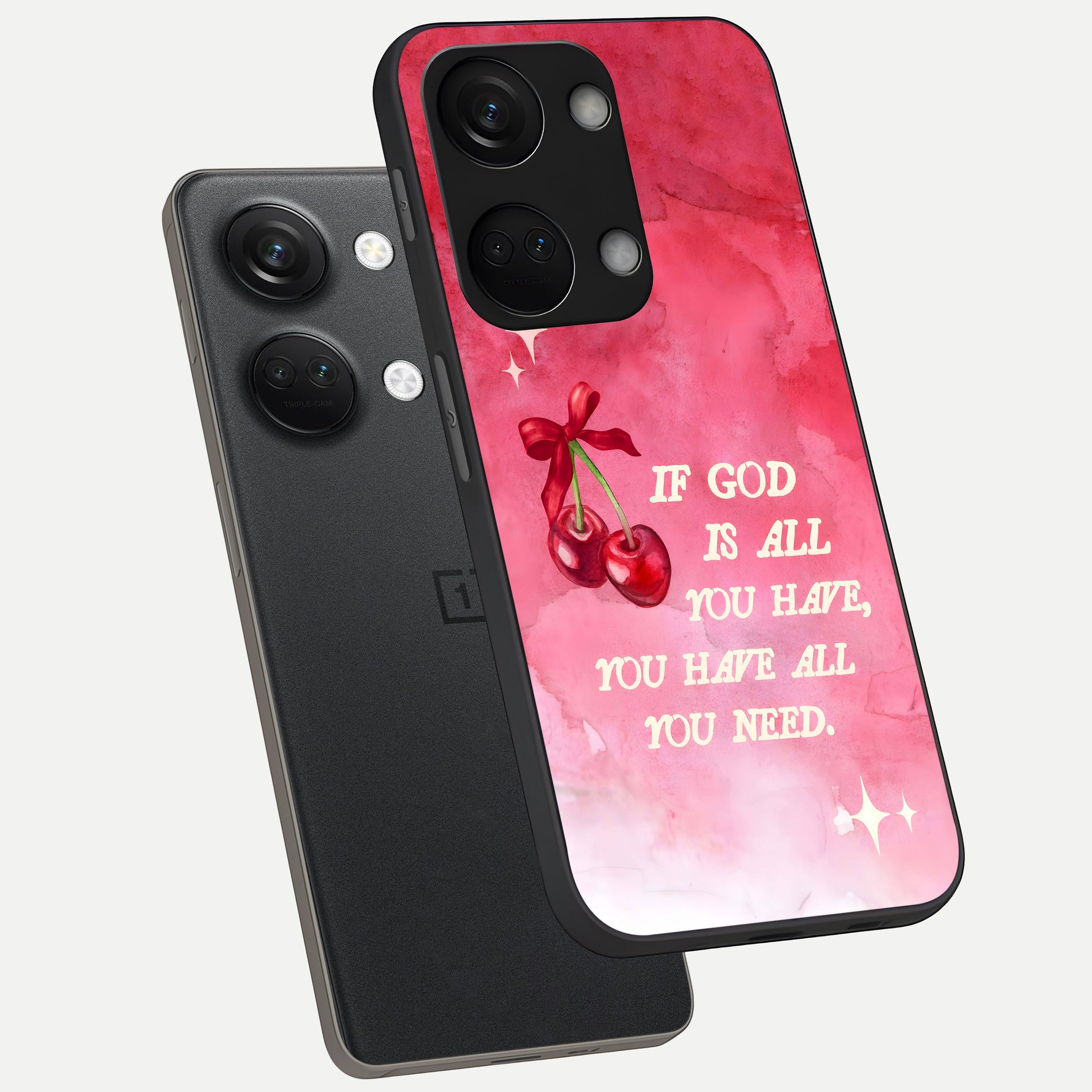  Cherry Quote phone case For Oneplus Nord 3 showing premium glass back cover with detailed artwork