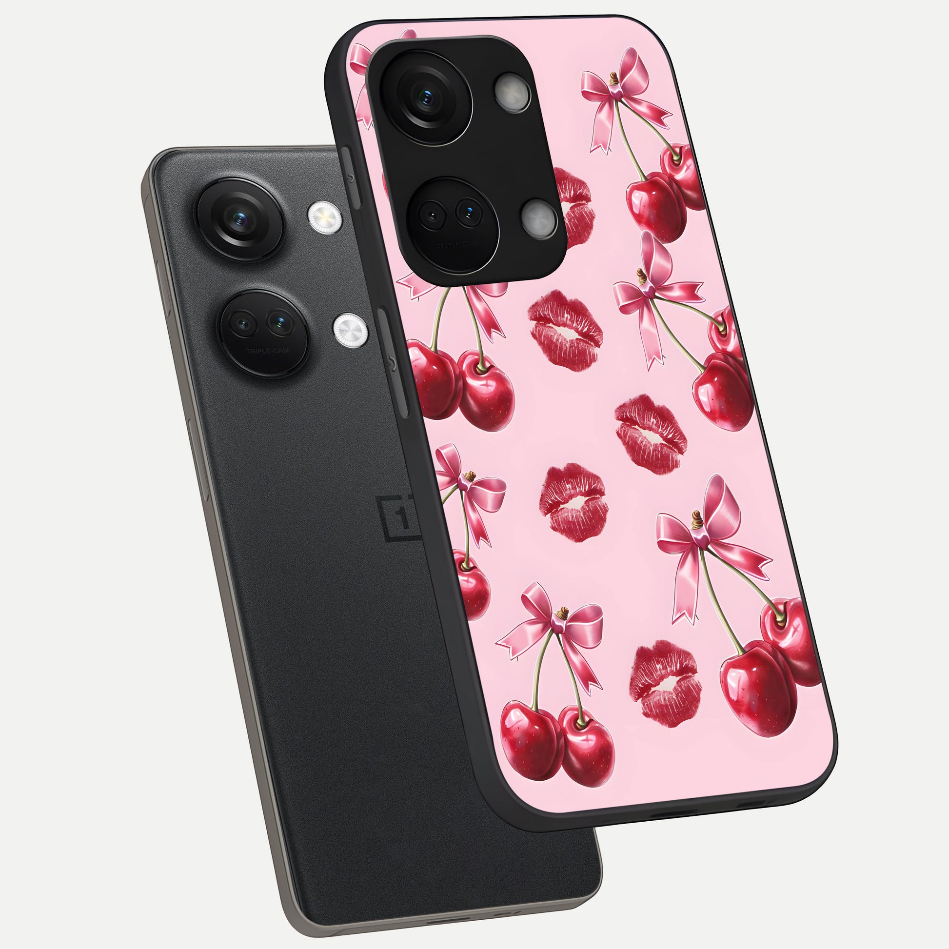  Cherry With Lips phone case For Oneplus Nord 3 showing premium glass back cover with detailed artwork