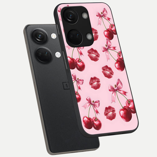  Cherry With Lips phone case For Oneplus Nord 3 showing premium glass back cover with detailed artwork