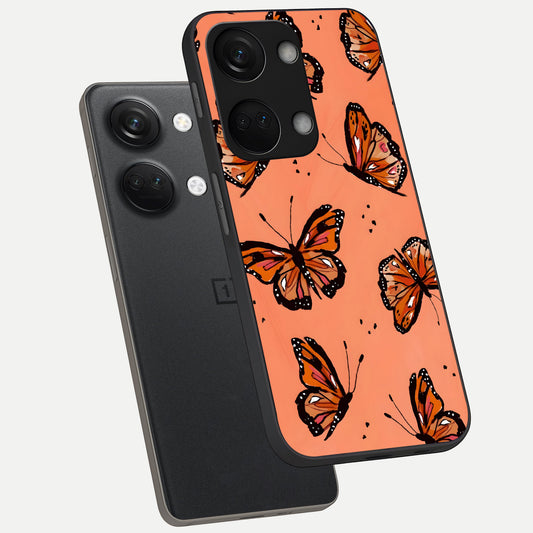  Coral Wing Butterfly phone case For Oneplus Nord 3 showing premium glass back cover with detailed artwork