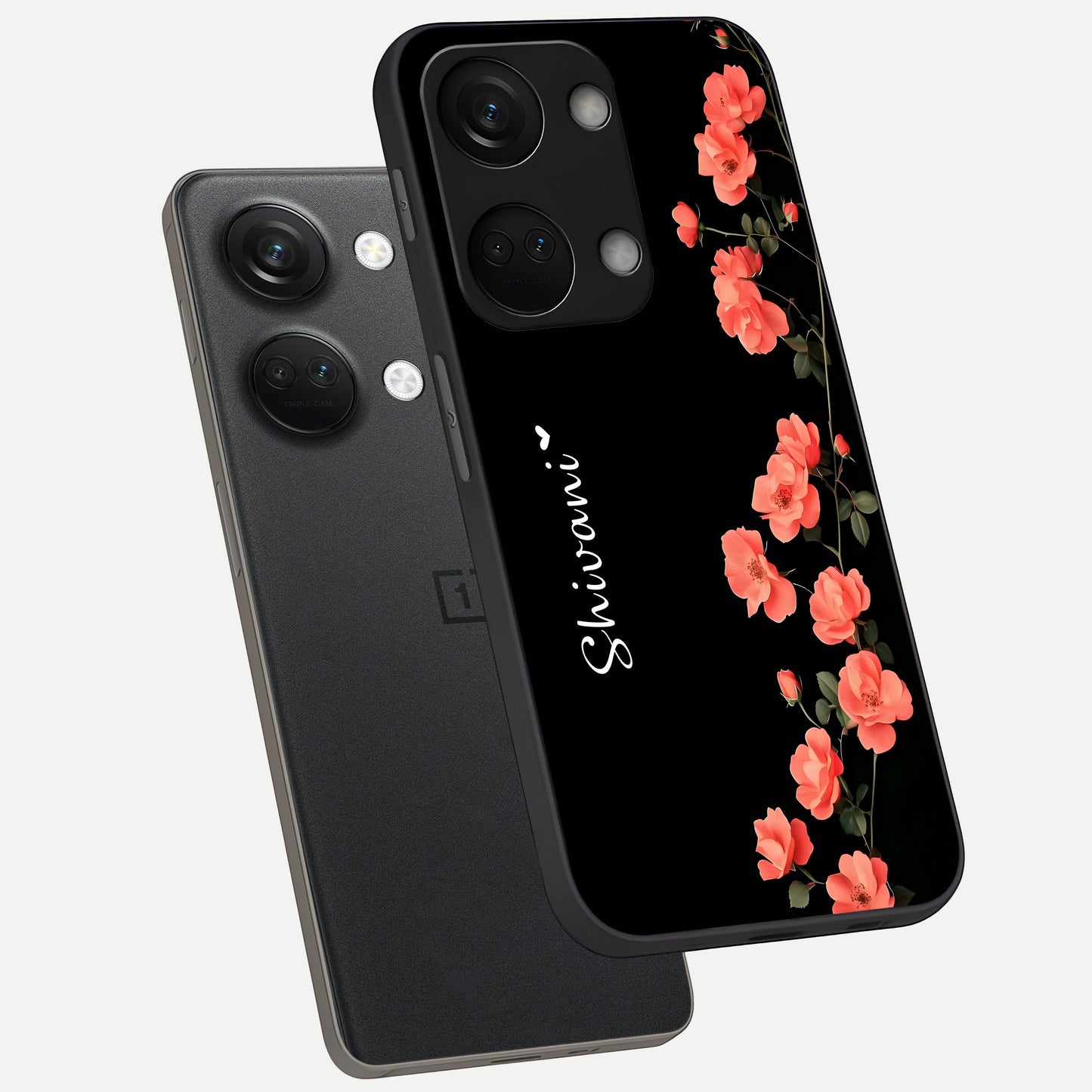  Crimson Bloom Grace Custom Name phone case For Oneplus Nord 3 showing premium glass back cover with detailed artwork