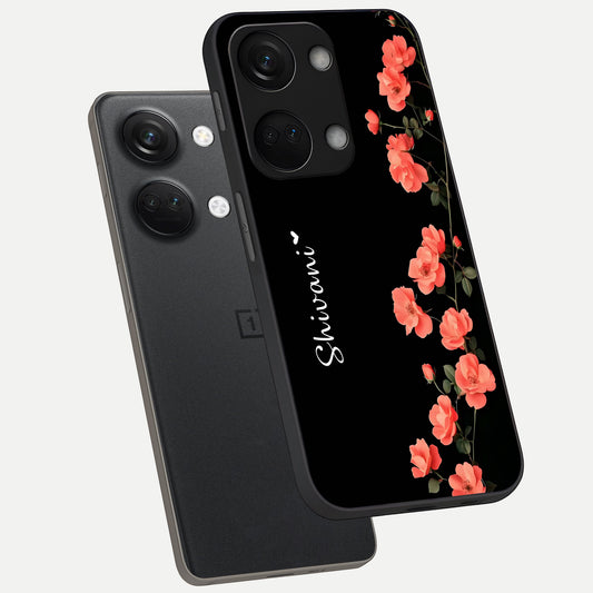  Crimson Bloom Grace Custom Name phone case For Oneplus Nord 3 showing premium glass back cover with detailed artwork