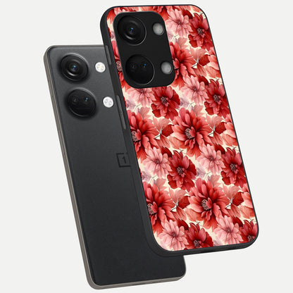  Crimson Love Petals phone case For Oneplus Nord 3 showing premium glass back cover with detailed artwork