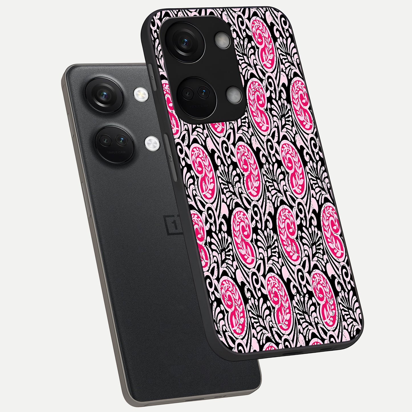  Crimson Paisley Charm phone case For Oneplus Nord 3 showing premium glass back cover with detailed artwork