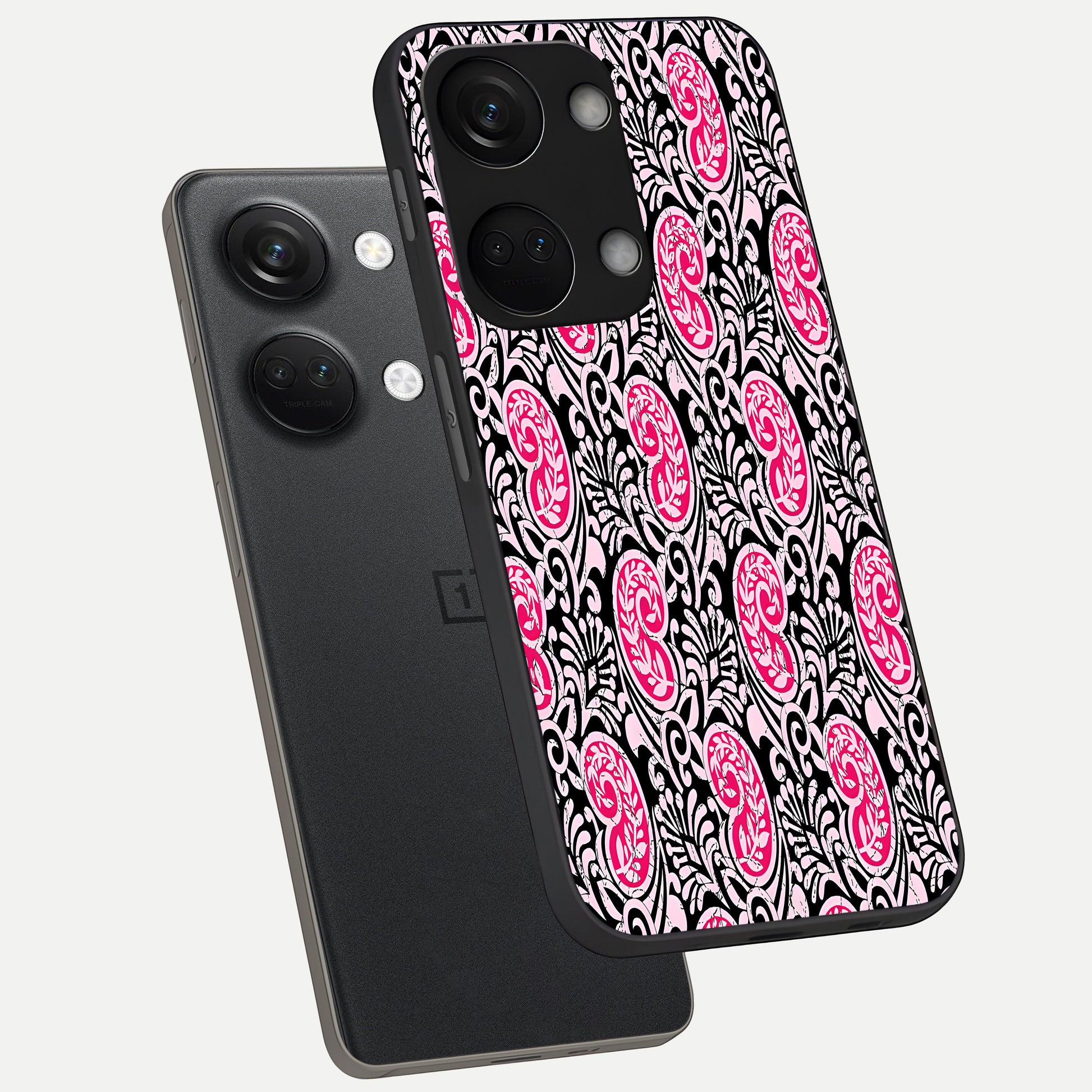  Crimson Paisley Charm phone case For Oneplus Nord 3 showing premium glass back cover with detailed artwork