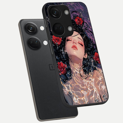  Crimson Rose Serenity phone case For Oneplus Nord 3 showing premium glass back cover with detailed artwork