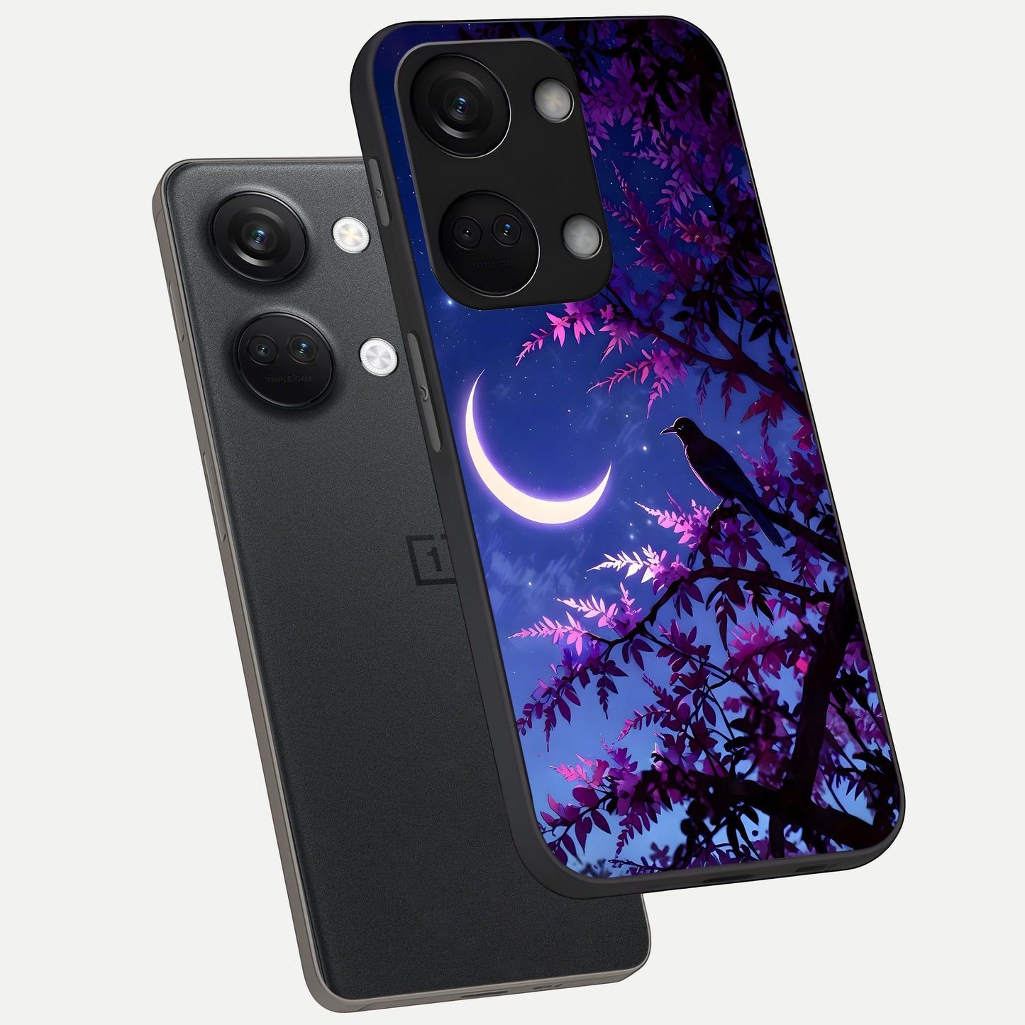  Crow And Moon Scenery phone case For Oneplus Nord 3 showing premium glass back cover with detailed artwork