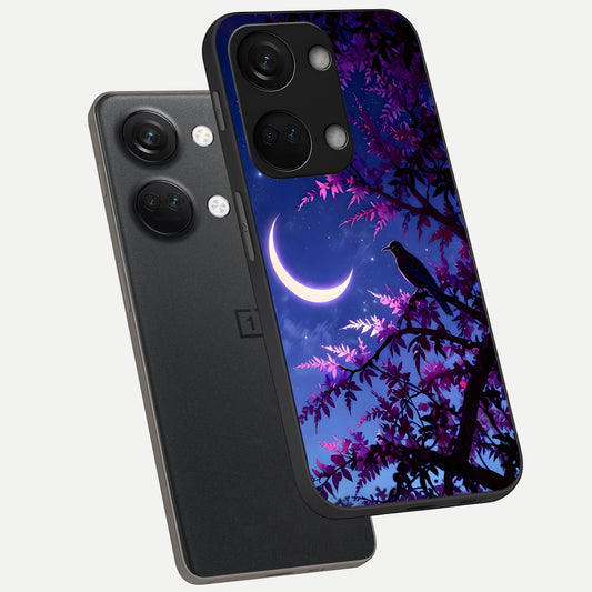  Crow And Moon Scenery phone case For Oneplus Nord 3 showing premium glass back cover with detailed artwork